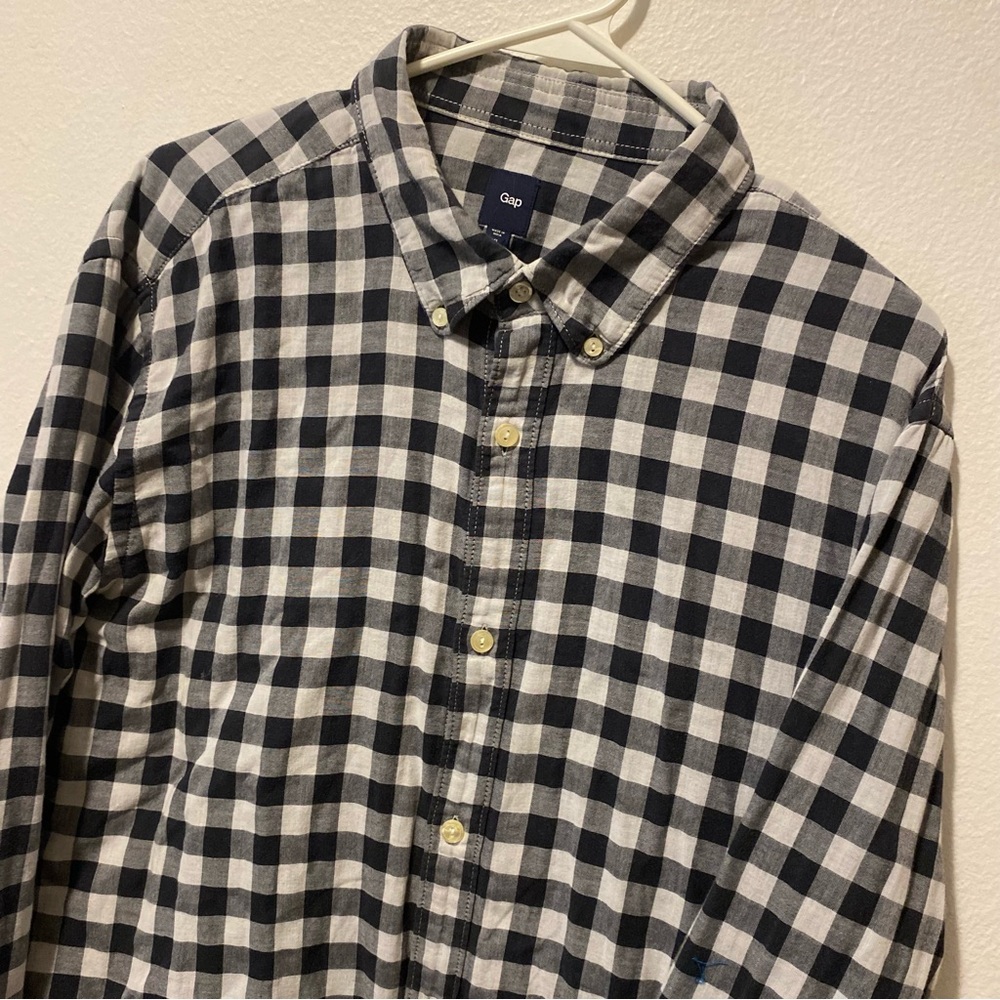 GAP Men’s Black and White Gingham Button-Down Shirt XL Cotton